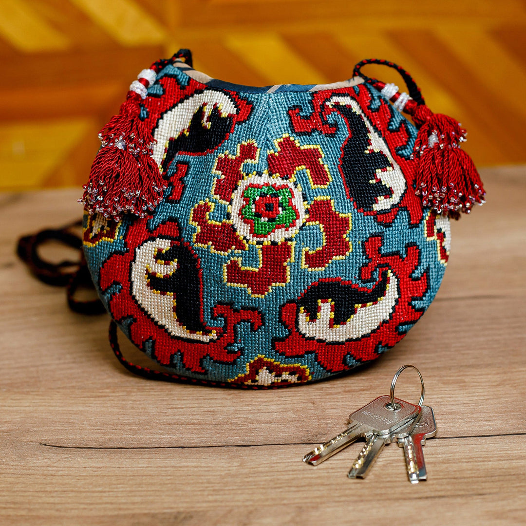 Iroqi Embroidered Floral Silk Sling in Red and Blue - Iroqi Arcadia in Red