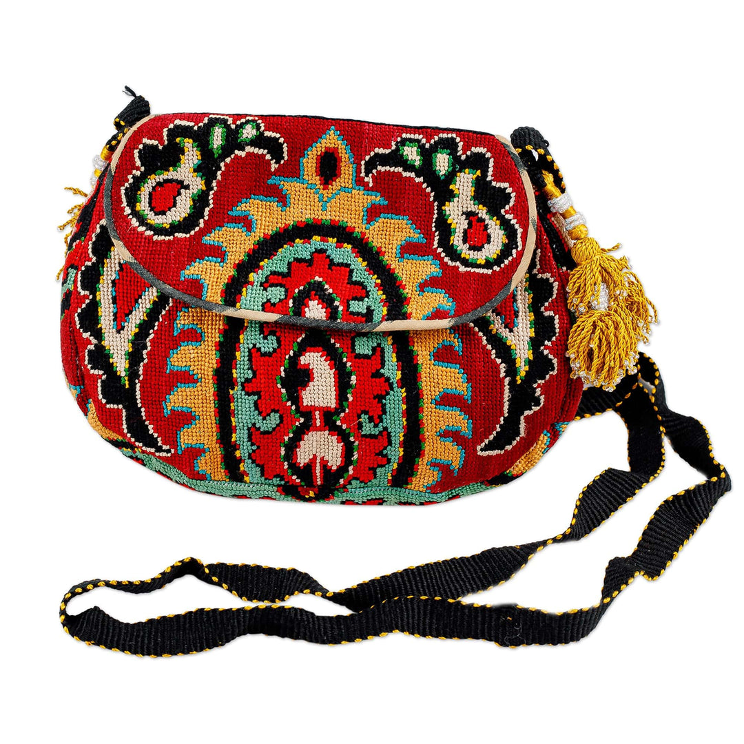 Traditional Embroidered Red and Yellow Silk Sling - Classic Journeys