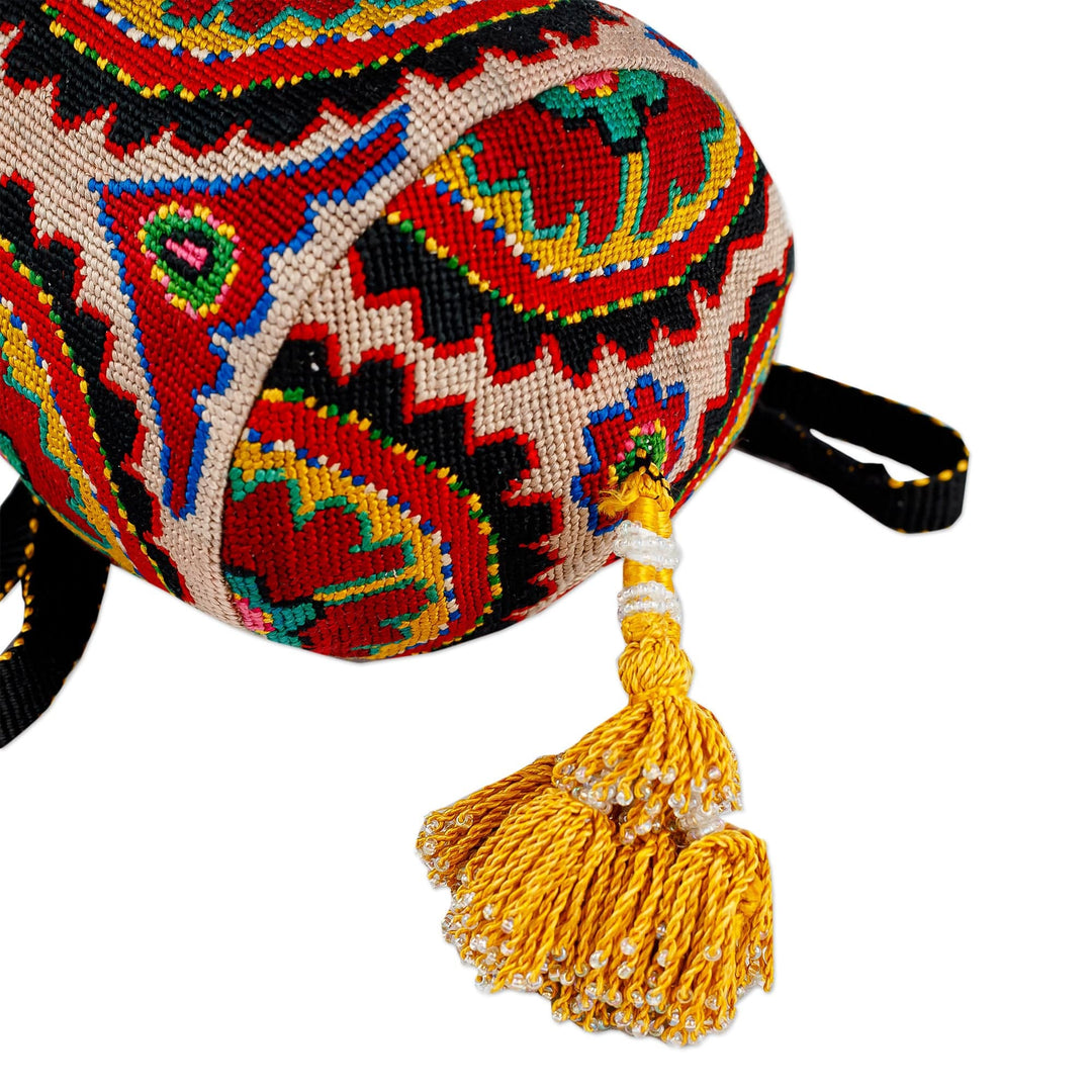 Iroqi Embroidered Floral Silk Drawstring Sling with Tassels - Spring Spirit