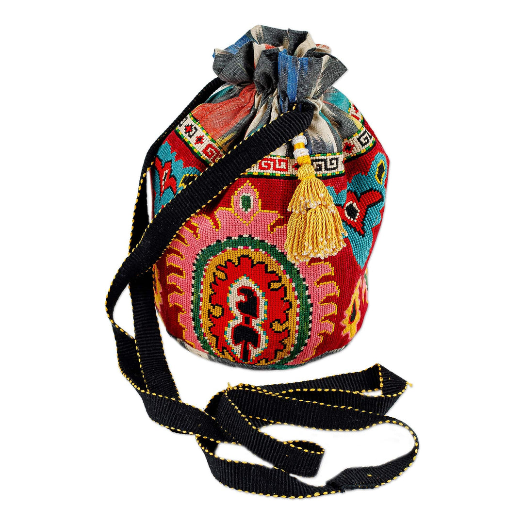 Iroqi Embroidered Classic Silk Drawstring Sling with Tassels - Classic Spirit