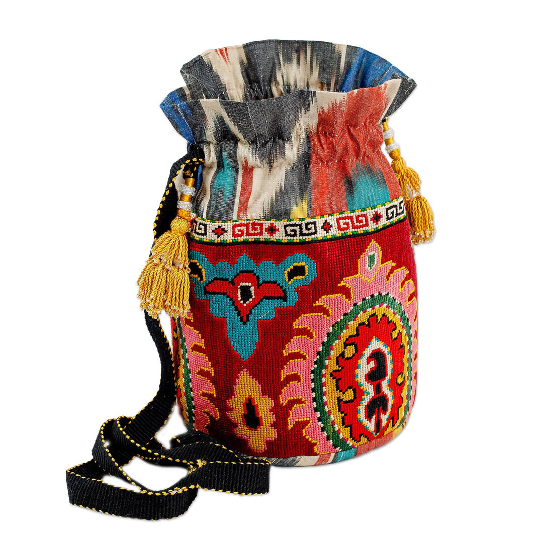 Iroqi Embroidered Classic Silk Drawstring Sling with Tassels - Classic Spirit