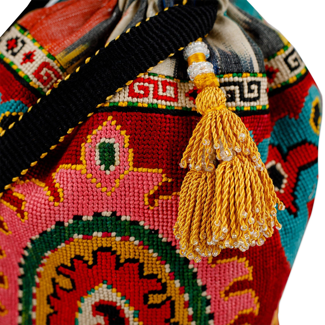 Iroqi Embroidered Classic Silk Drawstring Sling with Tassels - Classic Spirit