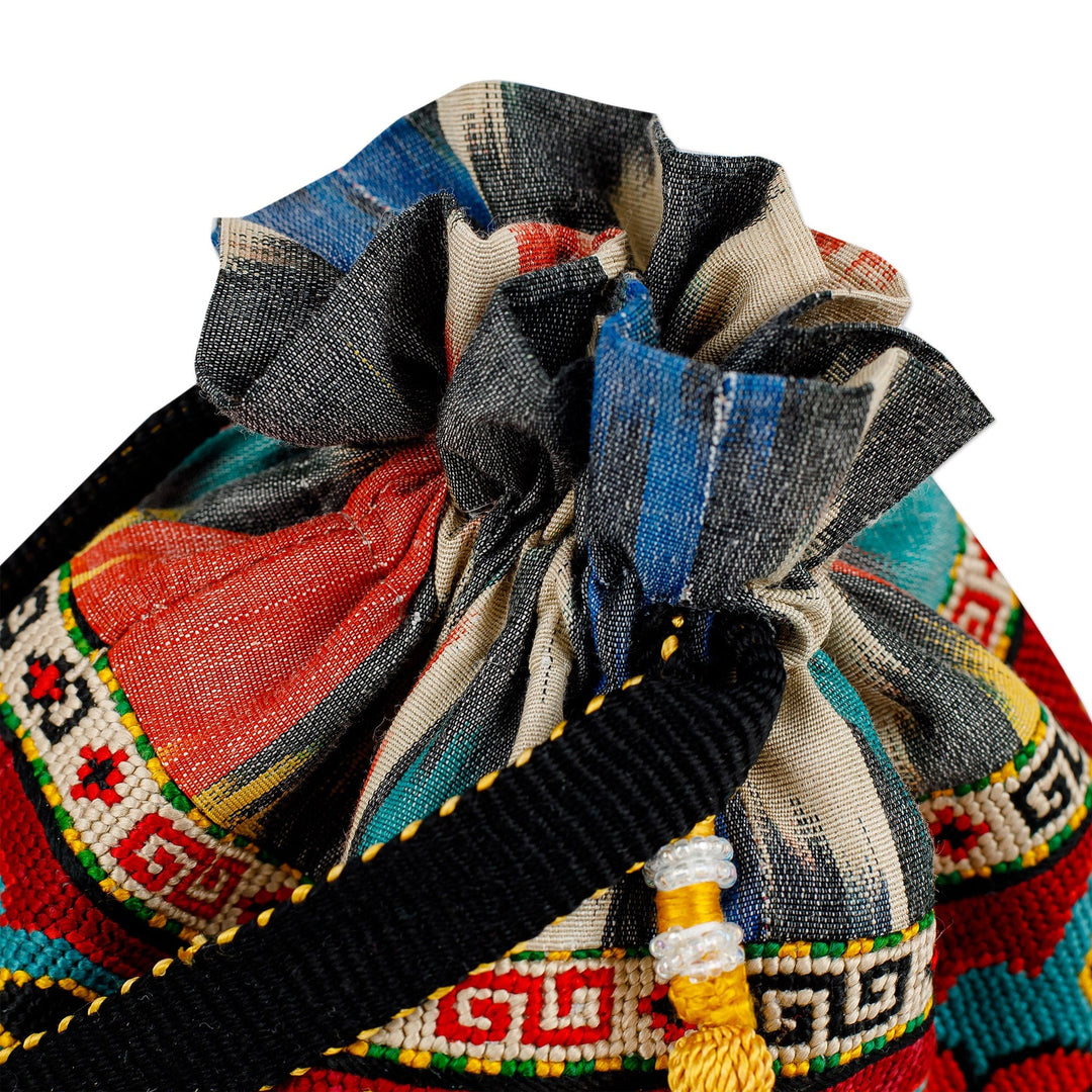 Iroqi Embroidered Classic Silk Drawstring Sling with Tassels - Classic Spirit