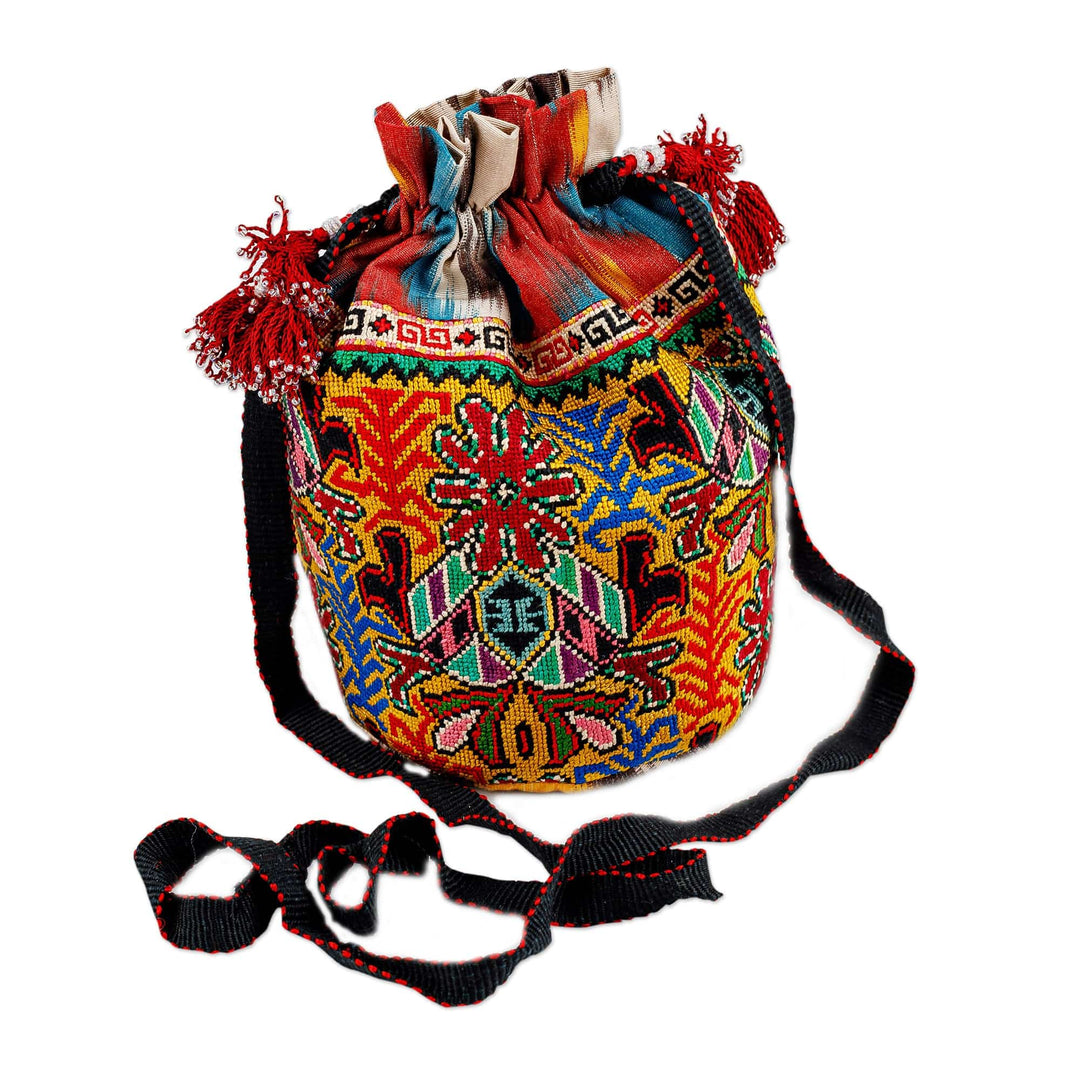 Iroqi Embroidered Silk Drawstring Sling with Tassels - Fantasy Spirit
