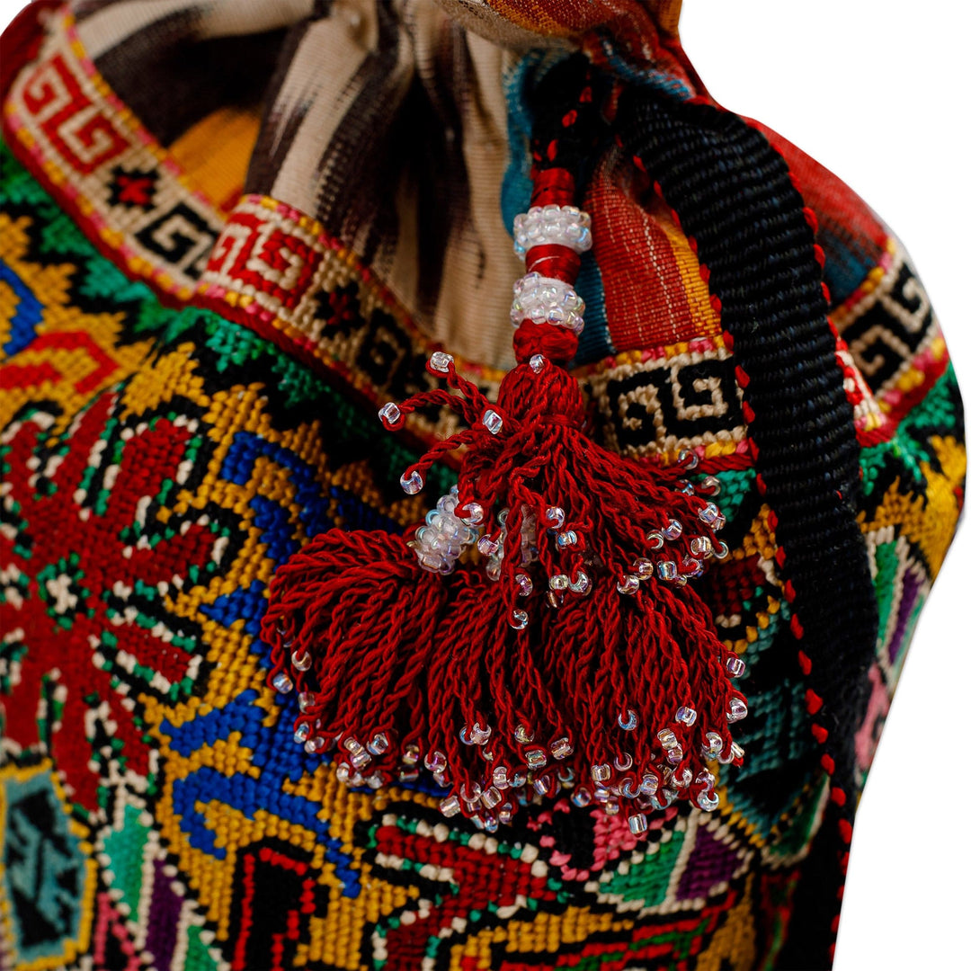 Iroqi Embroidered Silk Drawstring Sling with Tassels - Fantasy Spirit