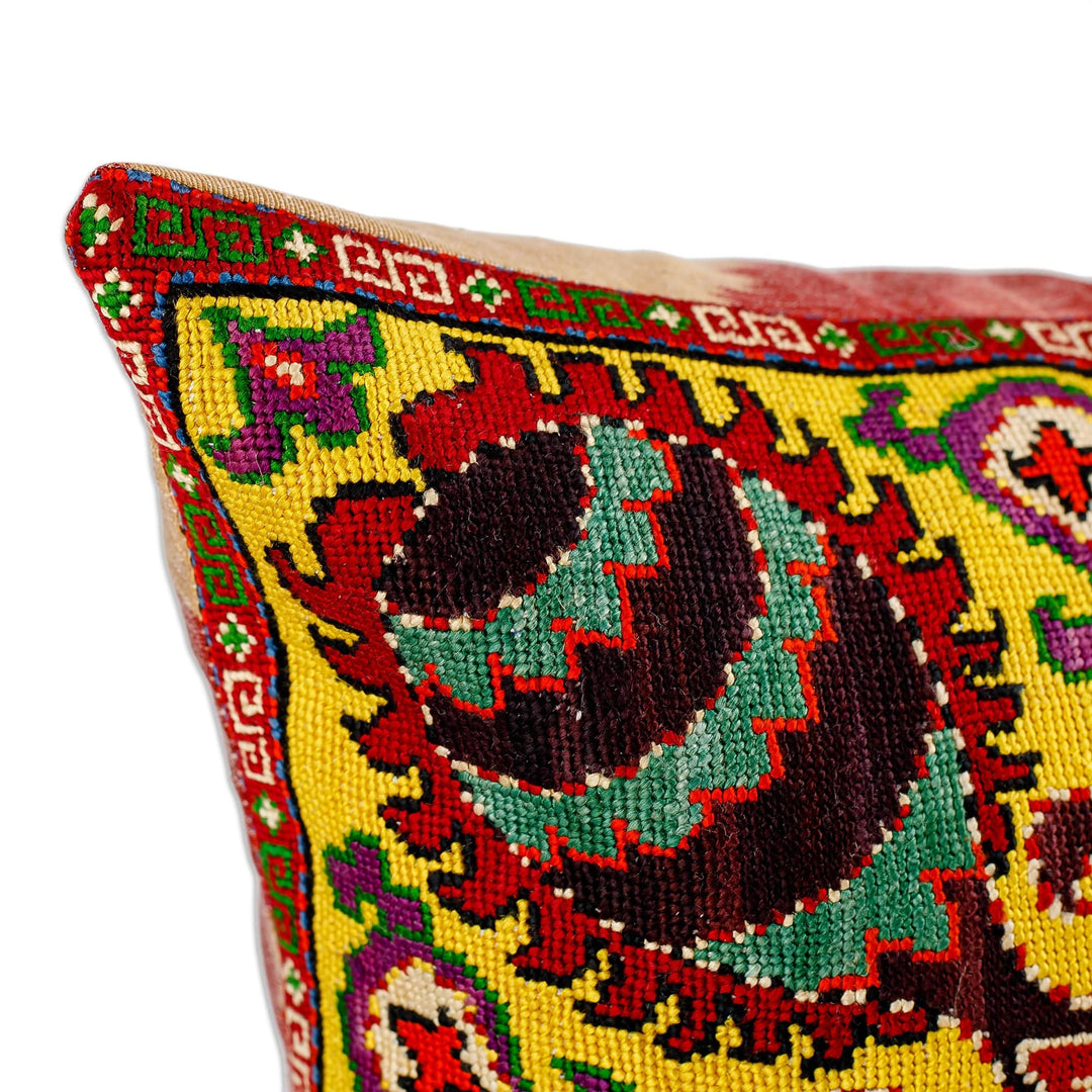 Iroqi Embroidered Floral Silk Cushion Cover in Yellow - Yellow Palace