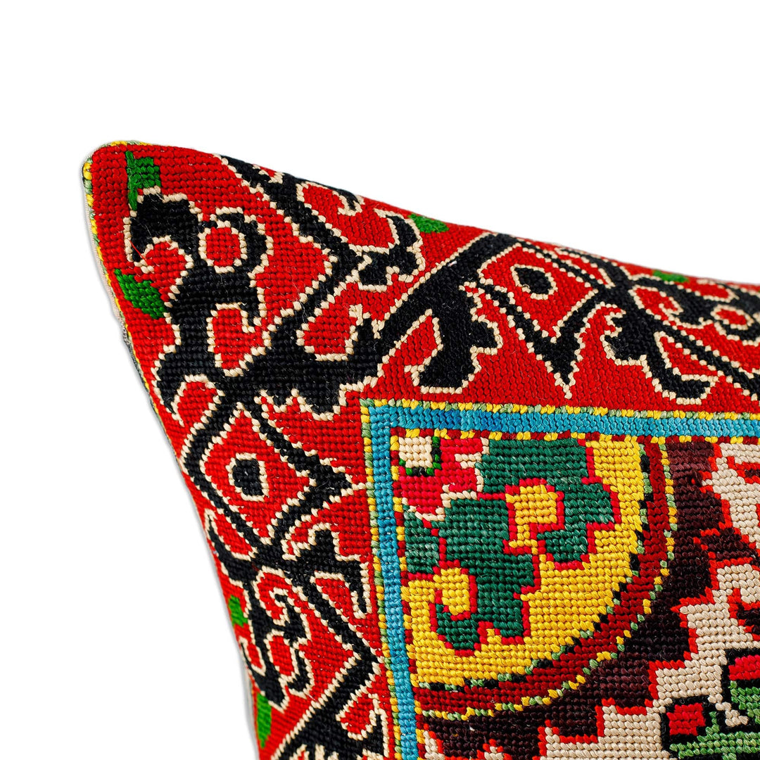 Iroqi Embroidered Silk Cushion Cover in Red and Beige - Palace's Grandeur