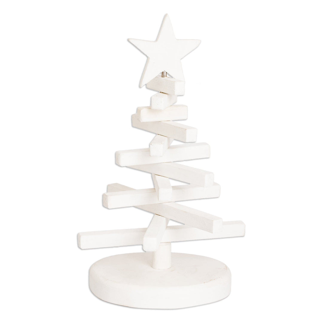 Minimalist White Teak Wood Christmas Tree Holiday Decor - Love & Peace