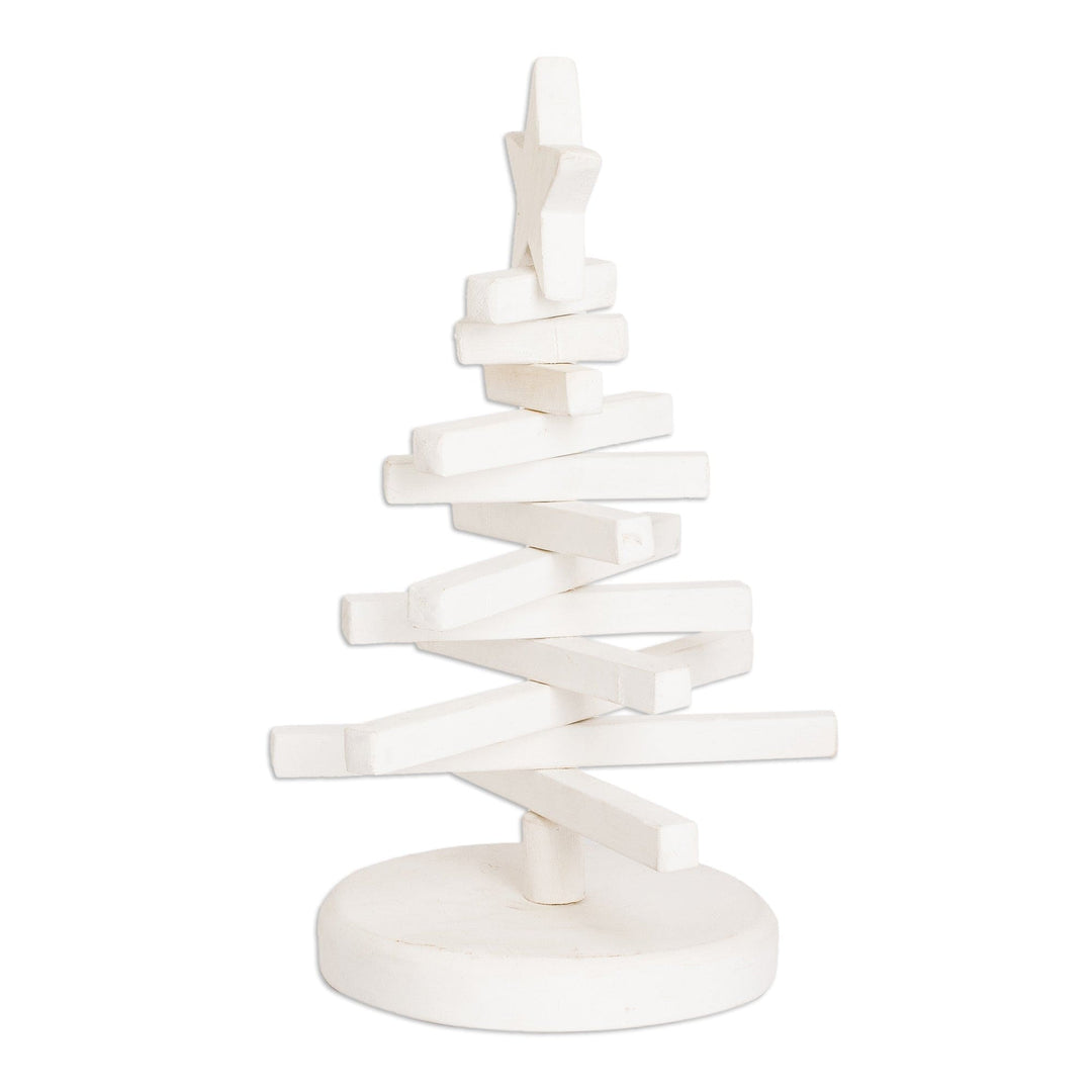 Minimalist White Teak Wood Christmas Tree Holiday Decor - Love & Peace