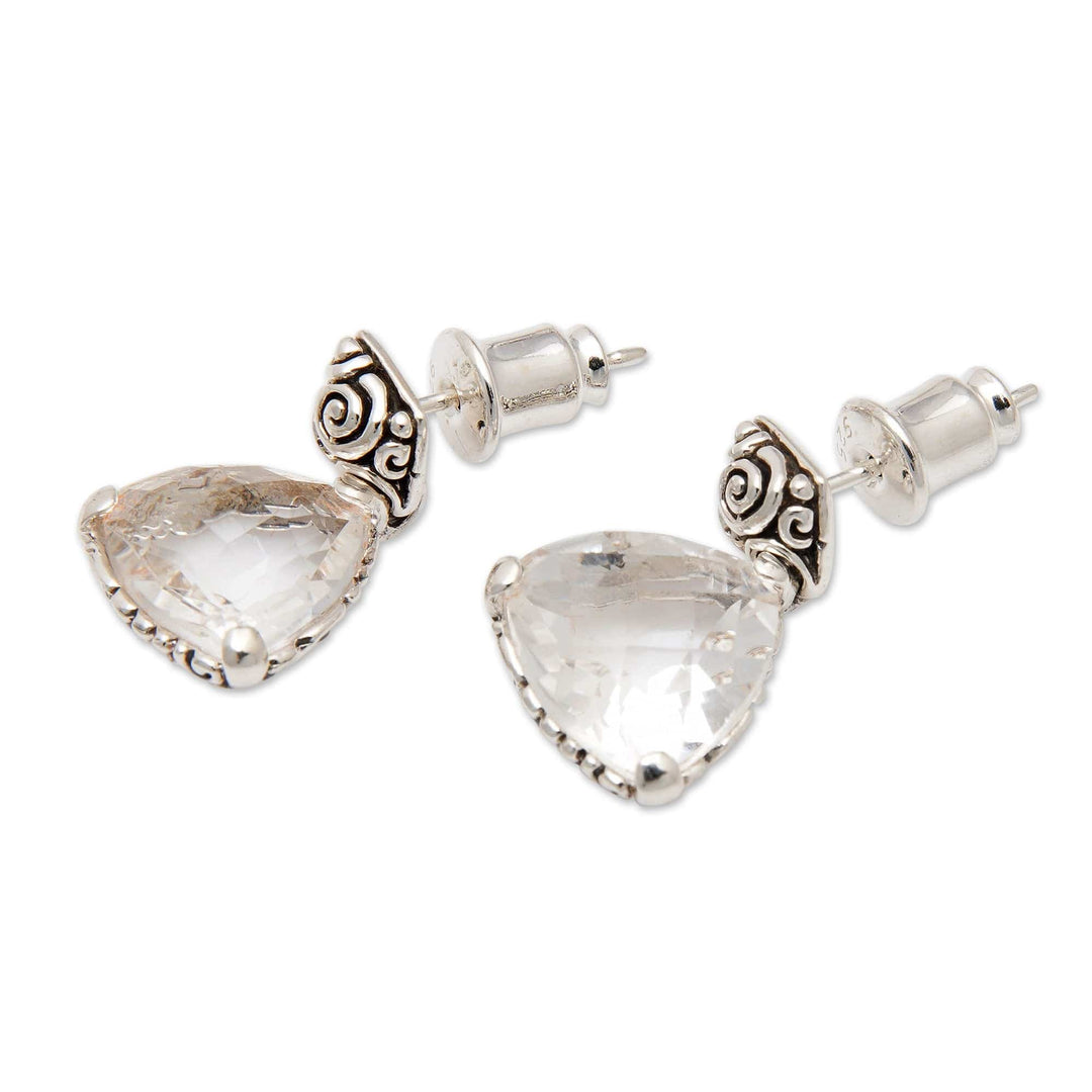 Polished Dangle Earrings with 11-Carat White Quartz Gems - Only Love