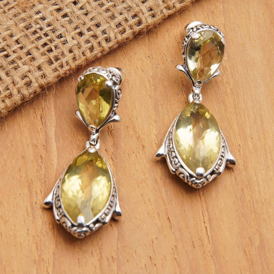 17-Carat Pear and Marquise Lemon Quartz Dangle Earrings - Imperial Bliss