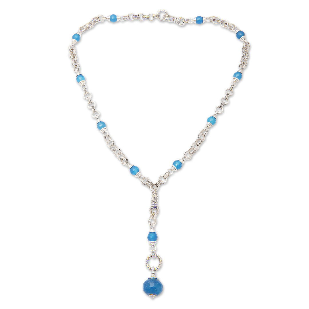 Traditional Sterling Silver and Chalcedony Y Necklace - Heaven's Blue Path