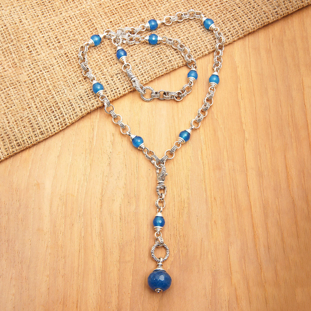 Traditional Sterling Silver and Chalcedony Y Necklace - Heaven's Blue Path