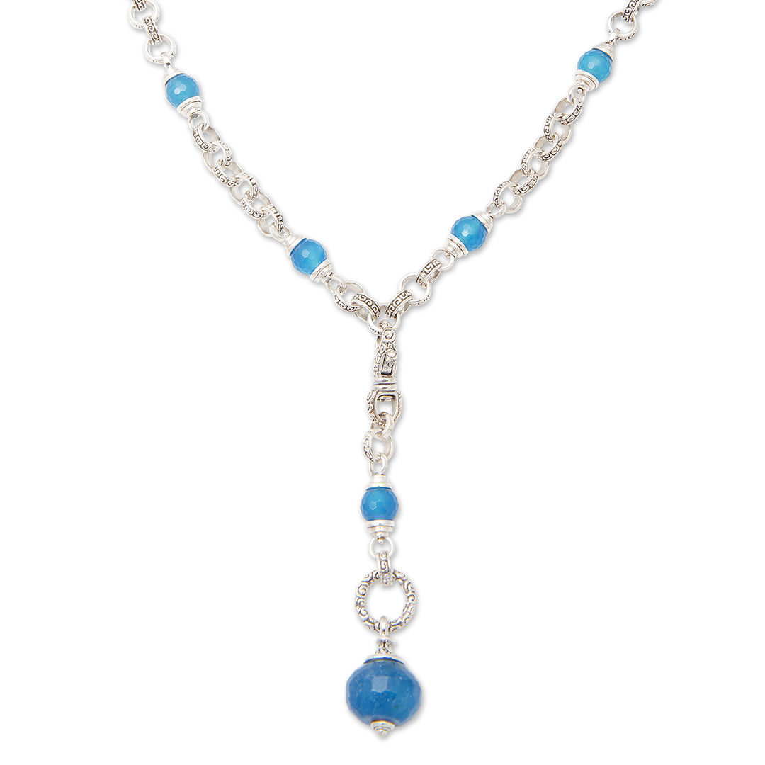Traditional Sterling Silver and Chalcedony Y Necklace - Heaven's Blue Path
