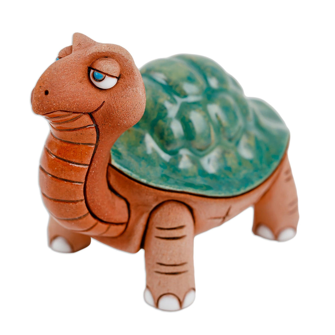 Handcrafted Green and Brown Turtle Ceramic Figurine - Calm Vitality