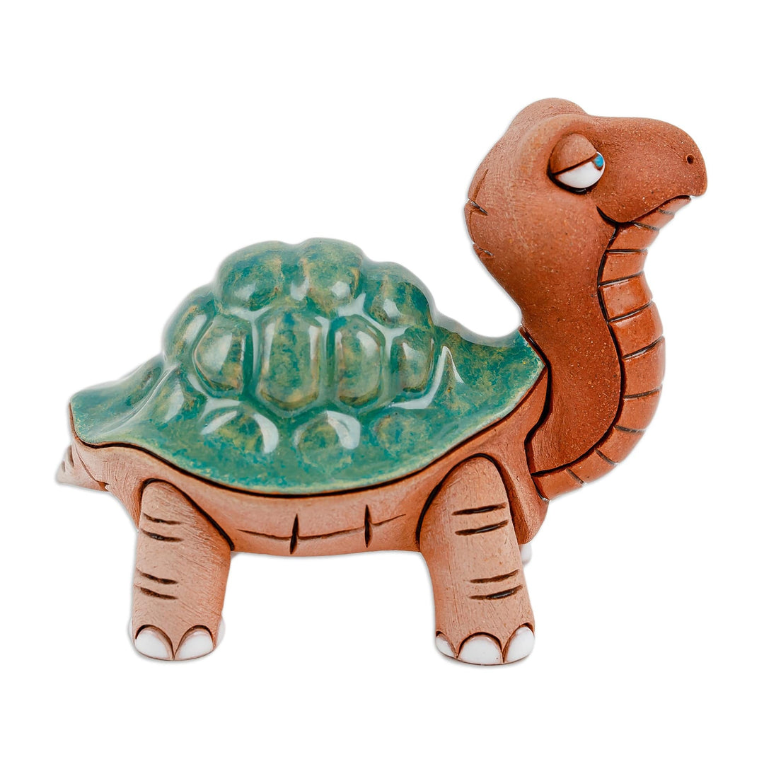 Handcrafted Green and Brown Turtle Ceramic Figurine - Calm Vitality