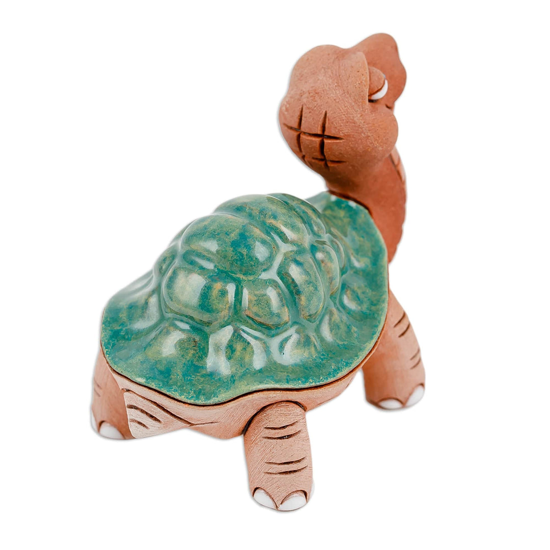 Handcrafted Green and Brown Turtle Ceramic Figurine - Calm Vitality
