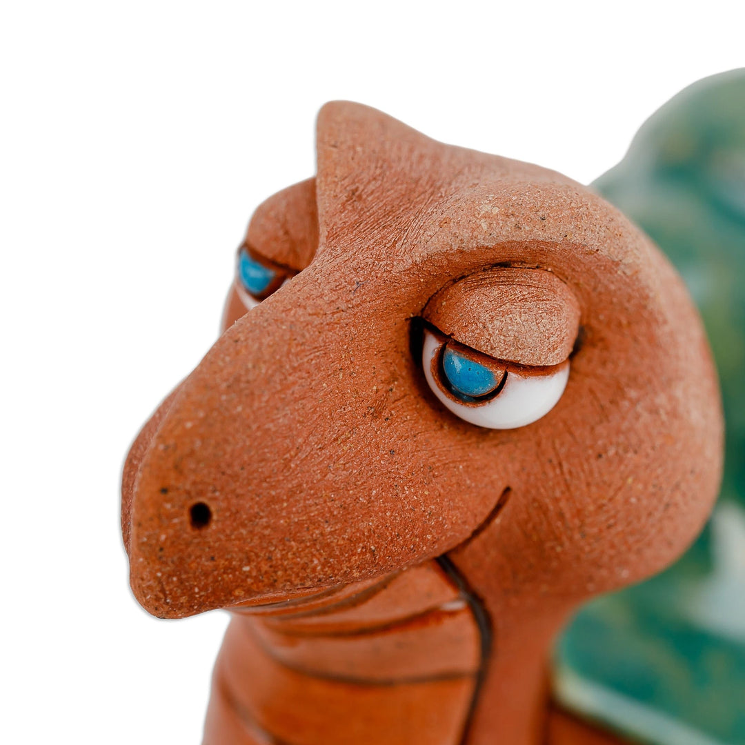 Handcrafted Green and Brown Turtle Ceramic Figurine - Calm Vitality