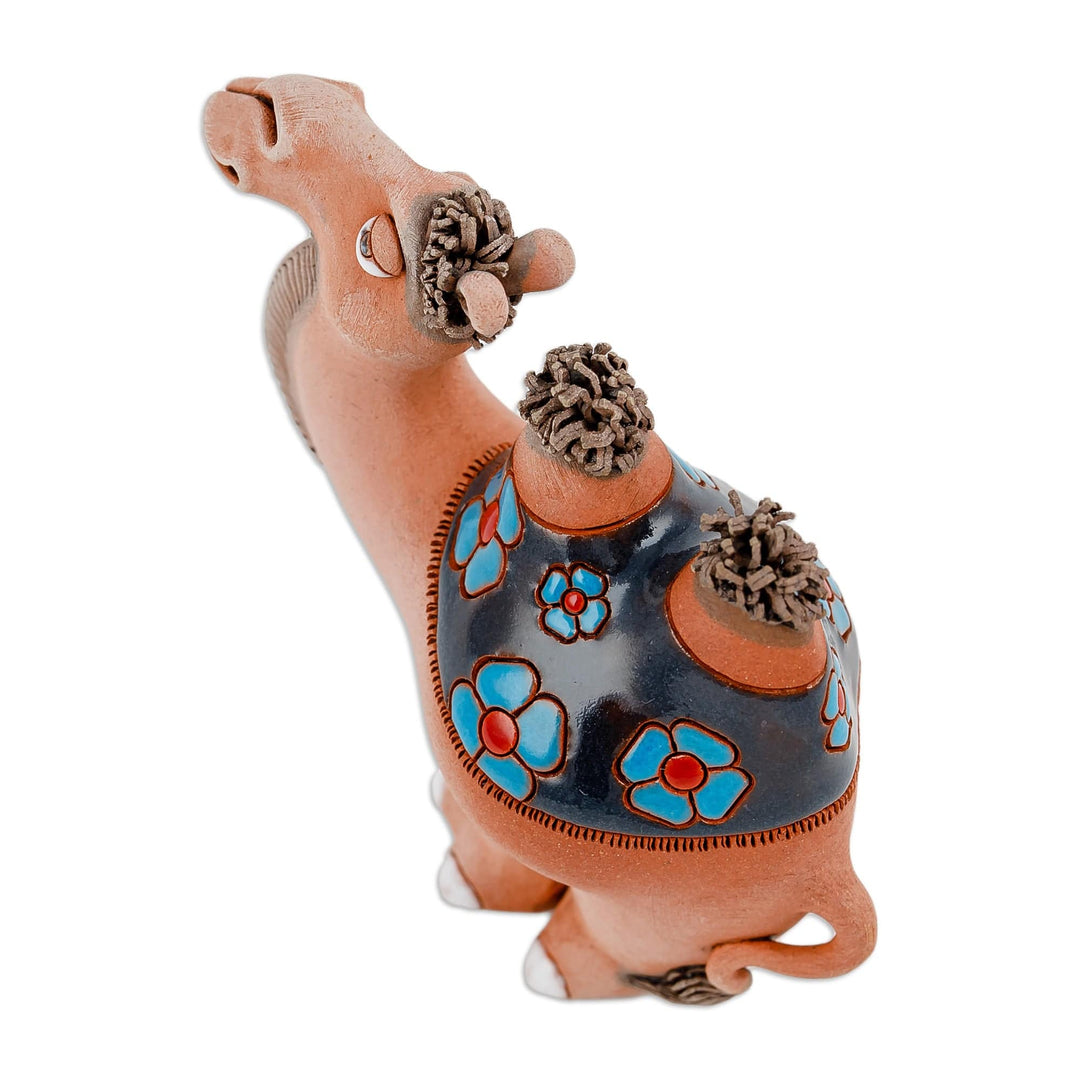 Handcrafted Floral Ceramic Camel Figurine from Uzbekistan - Serene Camel