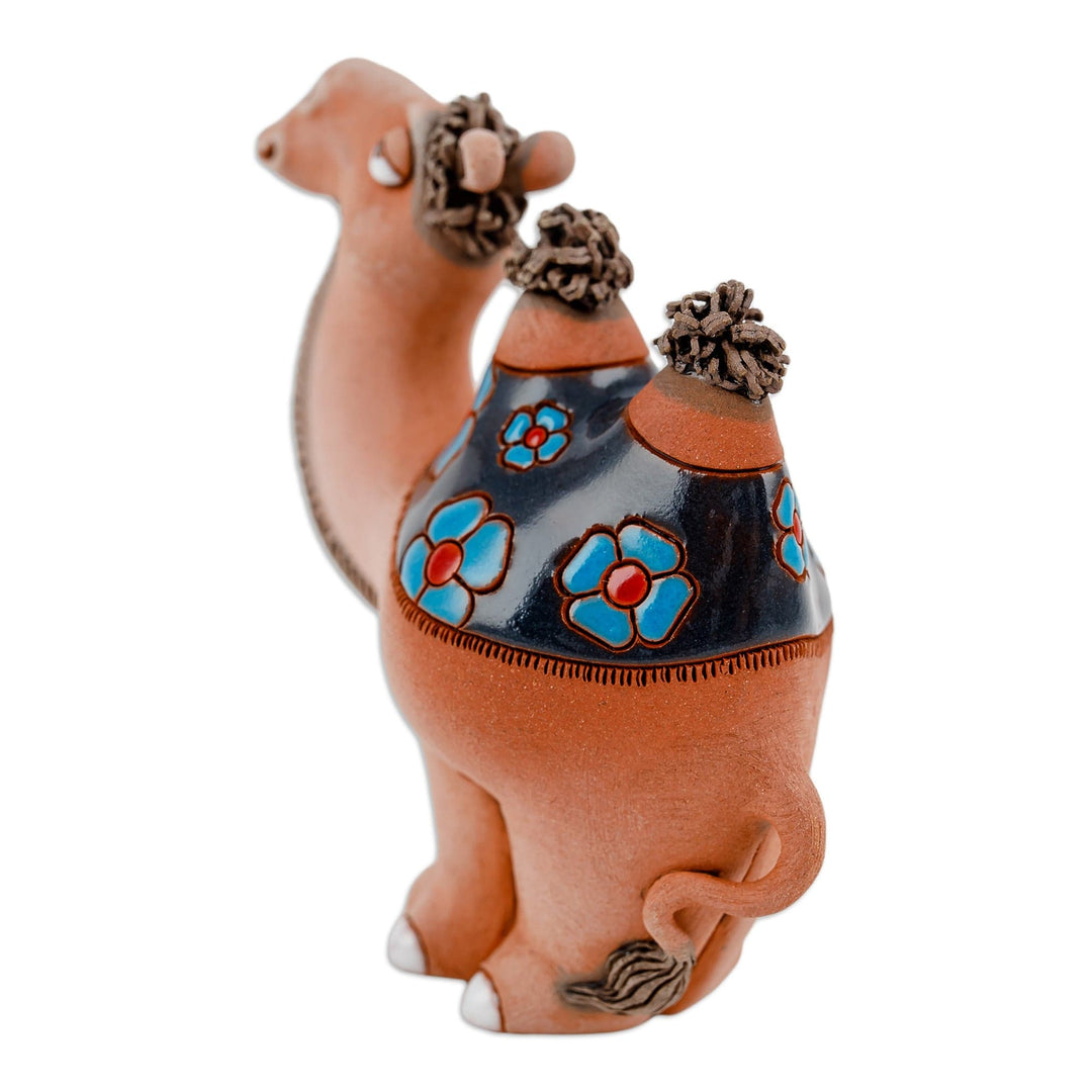 Handcrafted Floral Ceramic Camel Figurine from Uzbekistan - Serene Camel