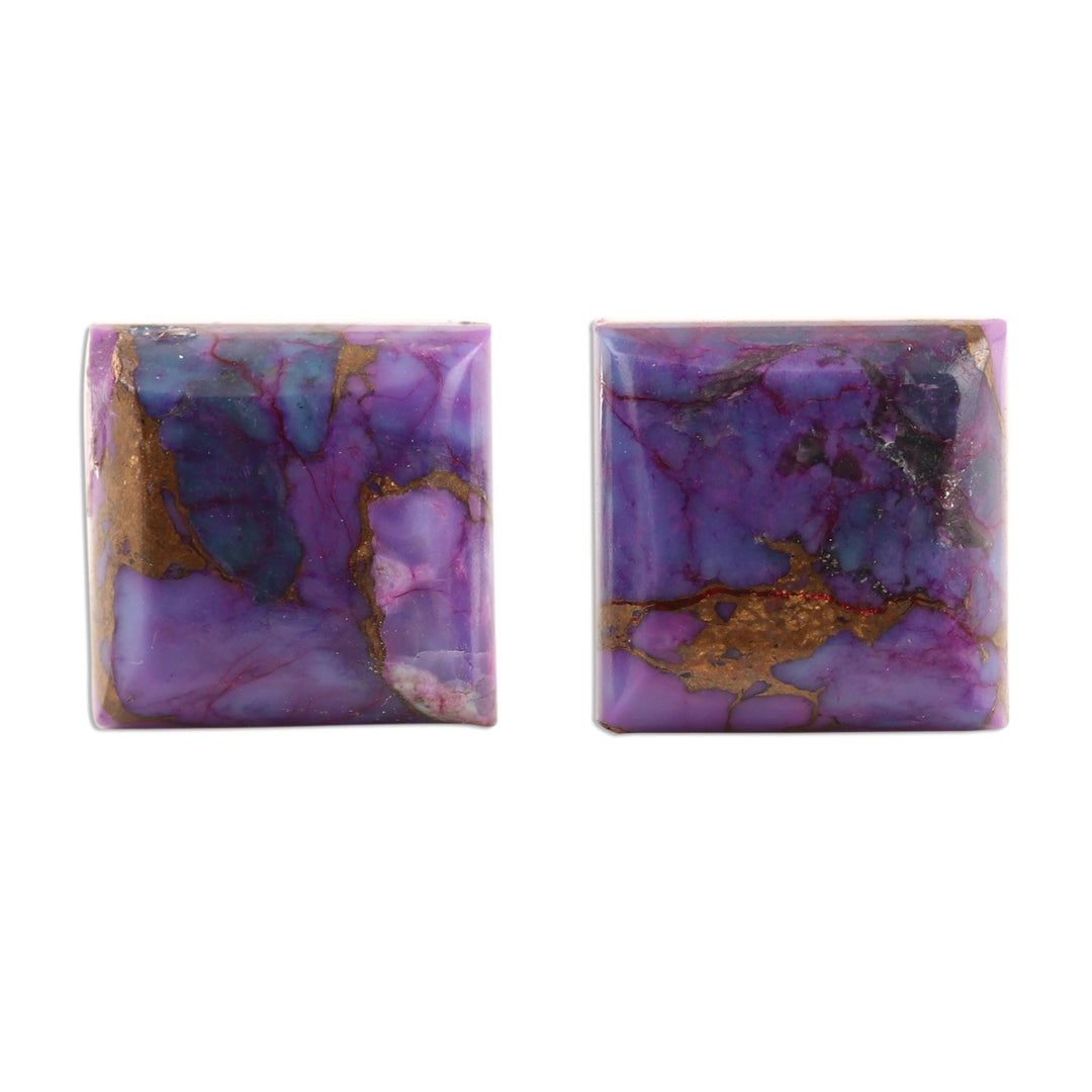 Square Purple Composite Turquoise Stud Earrings from India - Contemporary Corners