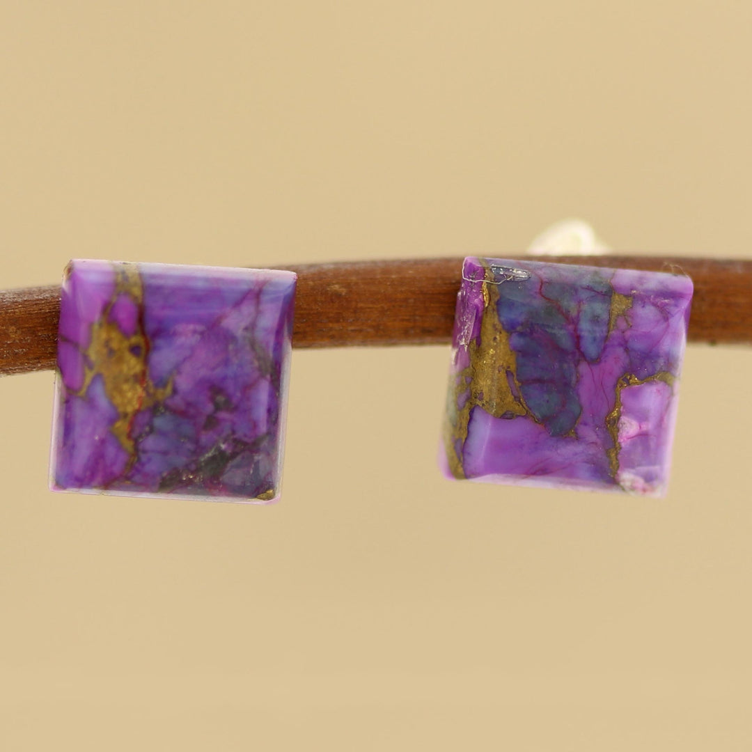 Square Purple Composite Turquoise Stud Earrings from India - Contemporary Corners