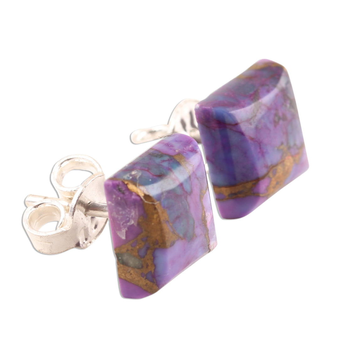 Square Purple Composite Turquoise Stud Earrings from India - Contemporary Corners