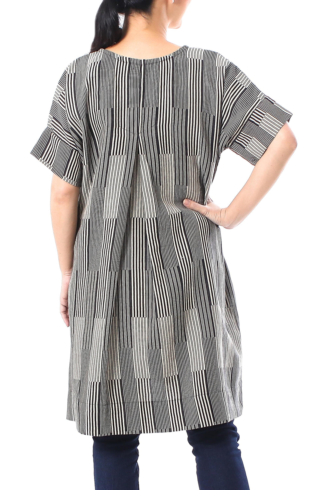 Black and Alabaster Floral Cotton Long Length Tunic - Floral Lattice