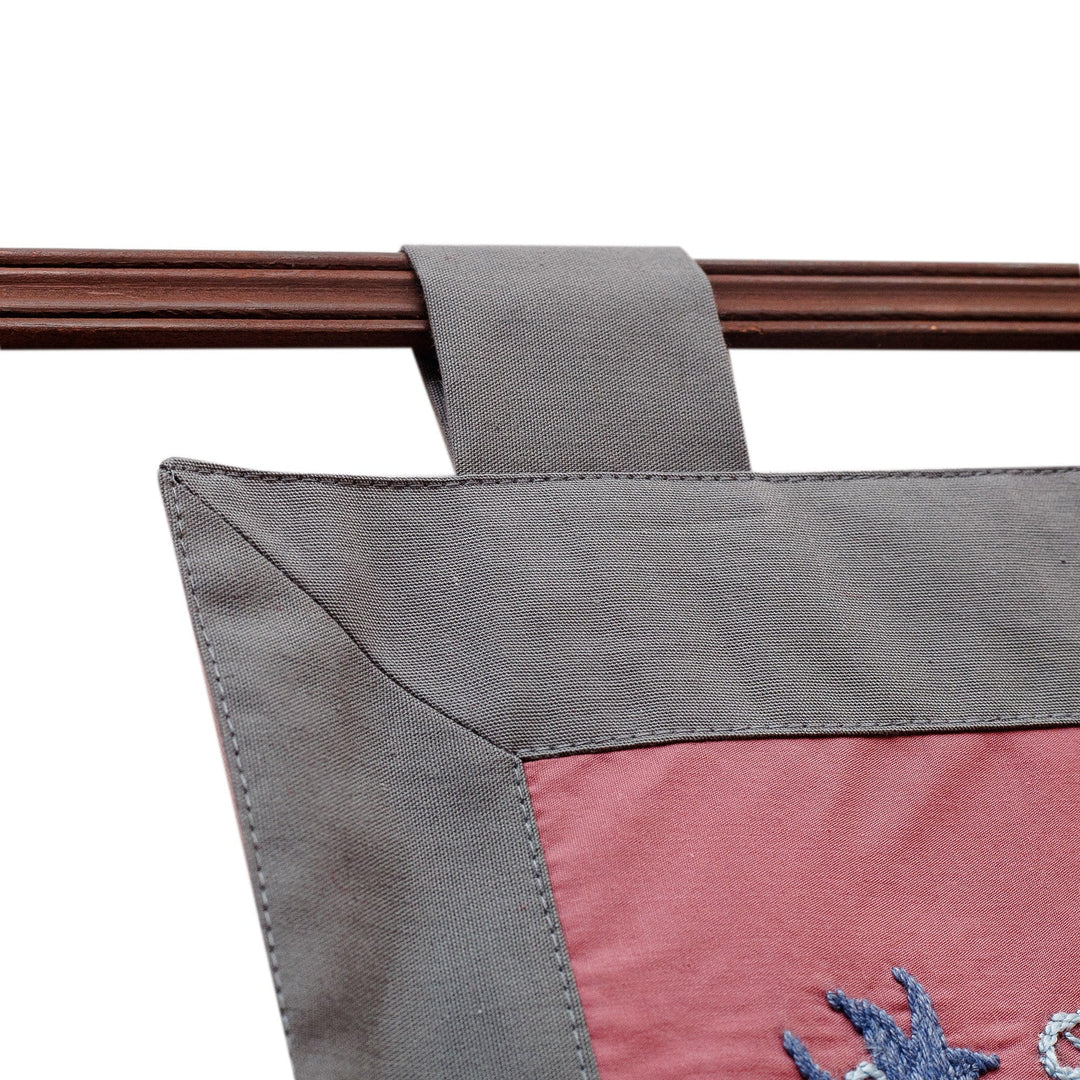 Embroidered Floral Cotton Wall Hanging in Pink and Burgundy - Suzani Elegance
