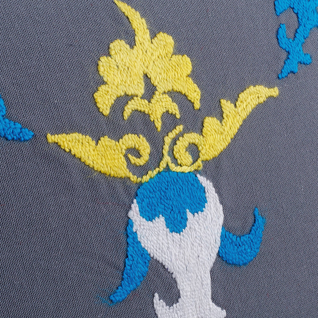 Hand-Embroidered Suzani Cotton Pomegranate Cushion Cover - Pomegranate on Grey