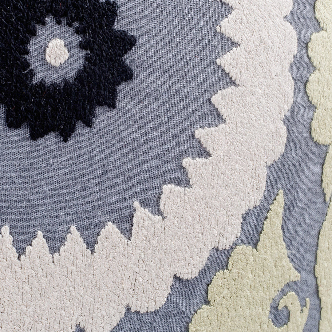 Hand-Embroidered Suzani Cotton Cushion Cover in Grey - Tajik Art