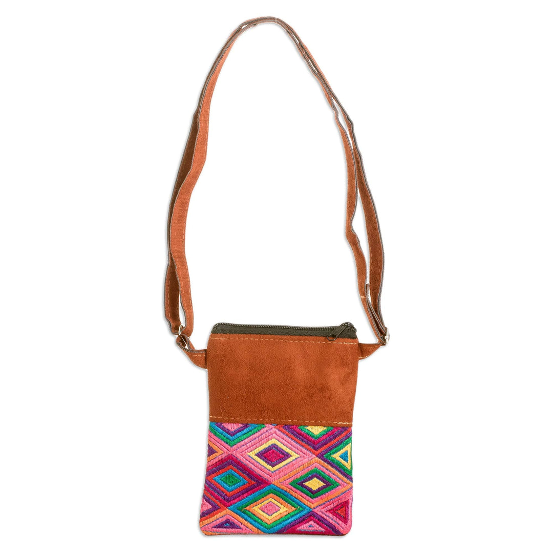 Geometric Patterned Embroidered Cotton Sling Bag in Brown - Details From my Homeland