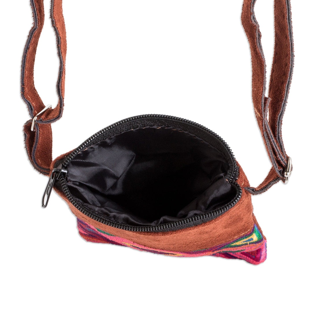 Geometric Patterned Embroidered Cotton Sling Bag in Brown - Details From my Homeland