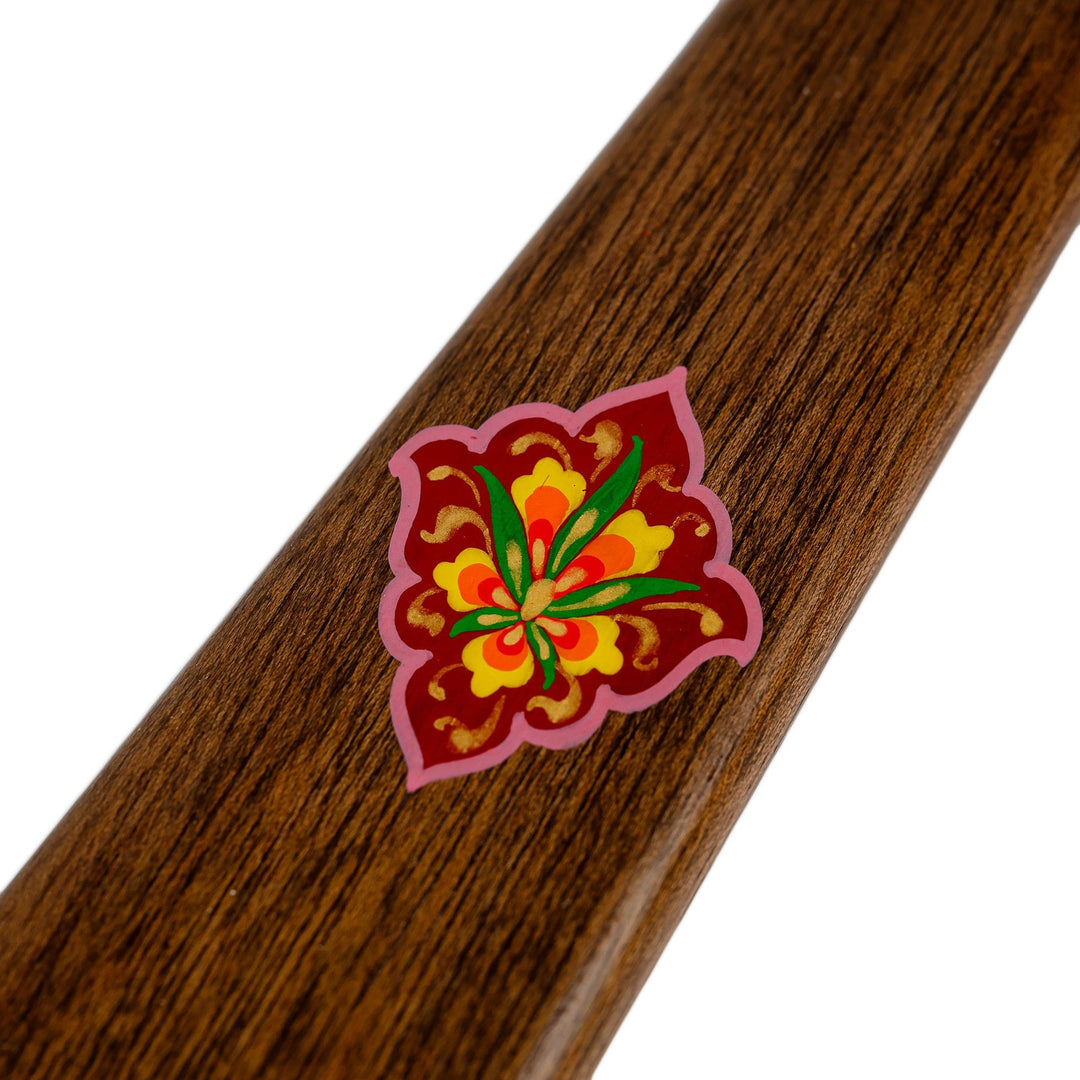 Hand-Carved Walnut Wood Shoehorn with Red Floral Detail - Galant Pace