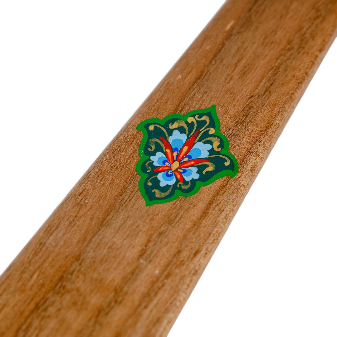Hand-Carved Walnut Wood Shoehorn with Green Floral Detail - Magnificent Pace