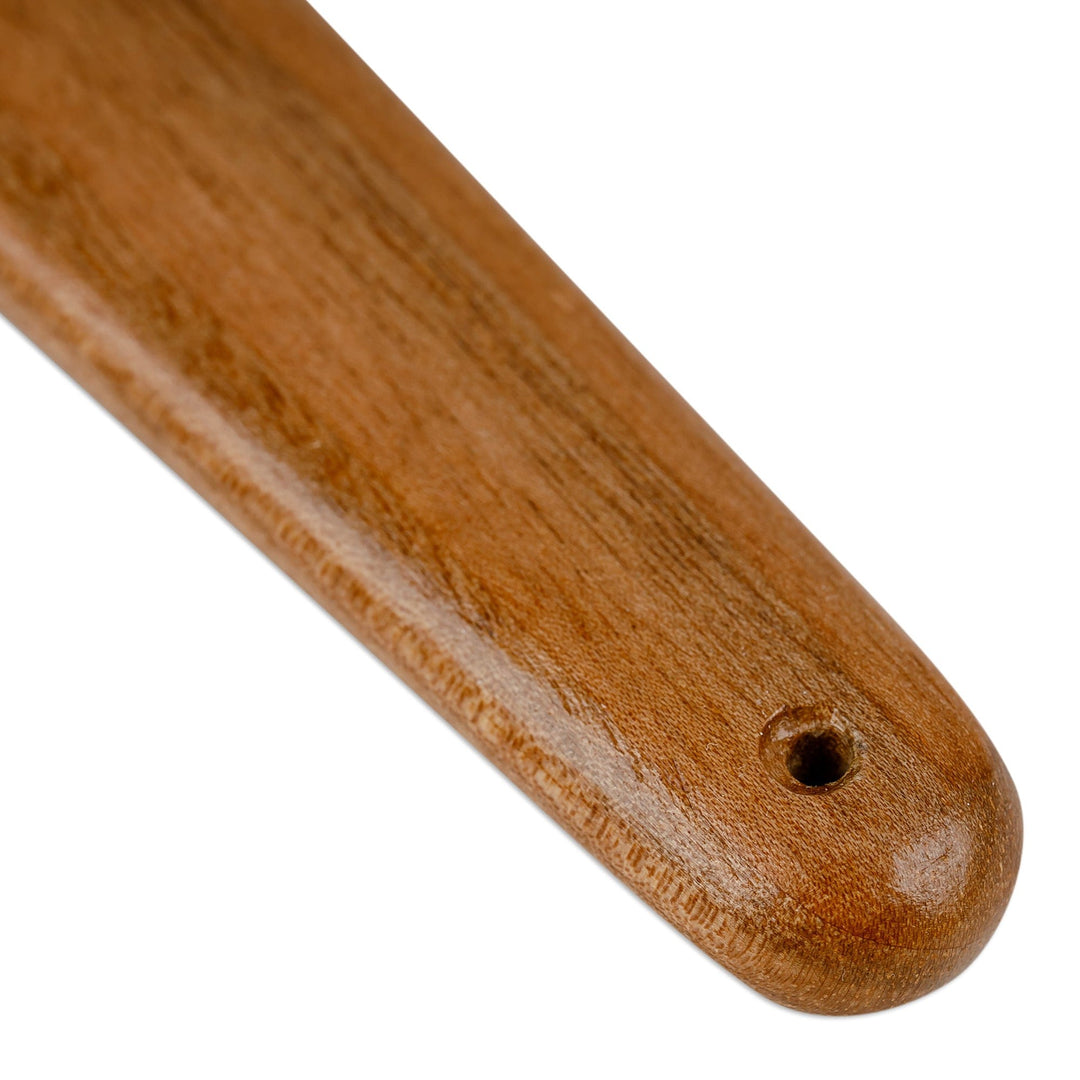 Hand-Carved Walnut Wood Shoehorn with Green Floral Detail - Magnificent Pace