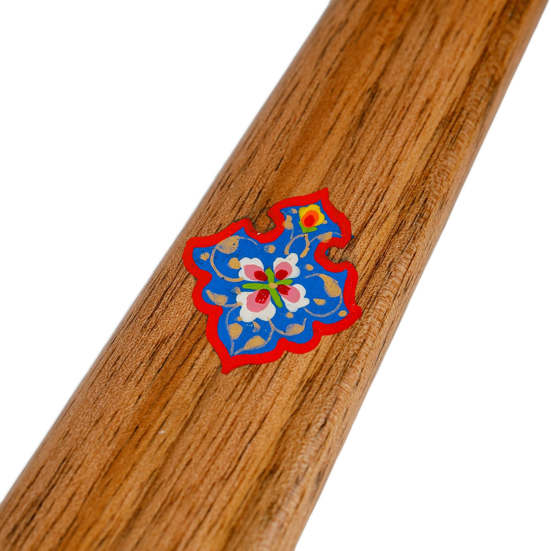 Hand-Carved Brown Walnut Wood Shoehorn with Floral Motif - Luxurious Instant