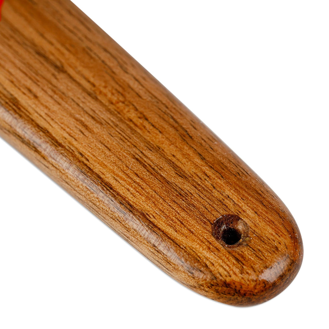 Hand-Carved Brown Walnut Wood Shoehorn with Floral Motif - Luxurious Instant