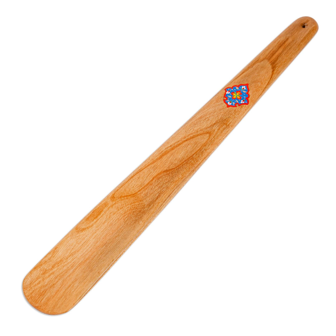 Hand-Carved Cherry Wood Shoehorn with Classic Floral Motif - Classic Gait