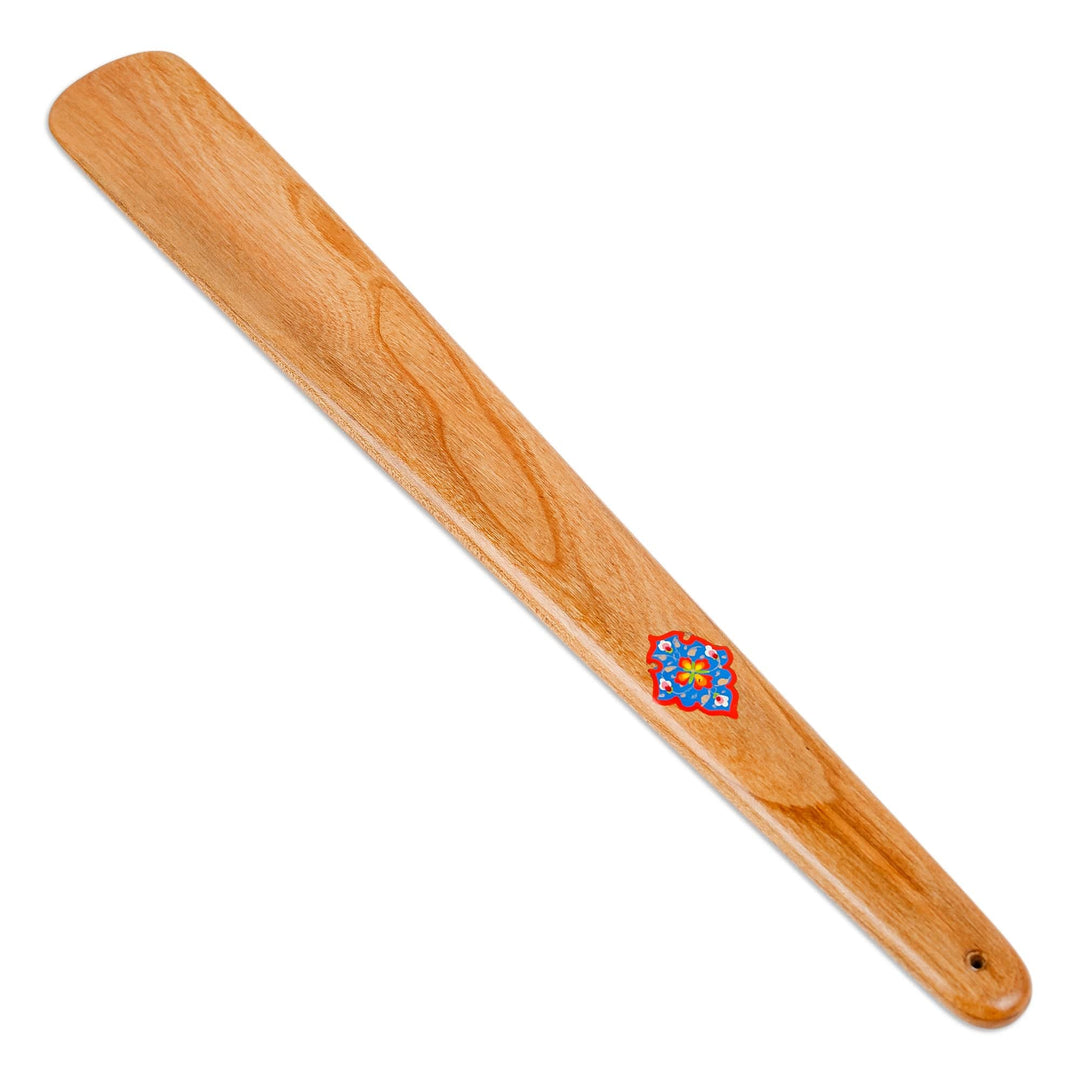 Hand-Carved Cherry Wood Shoehorn with Classic Floral Motif - Classic Gait