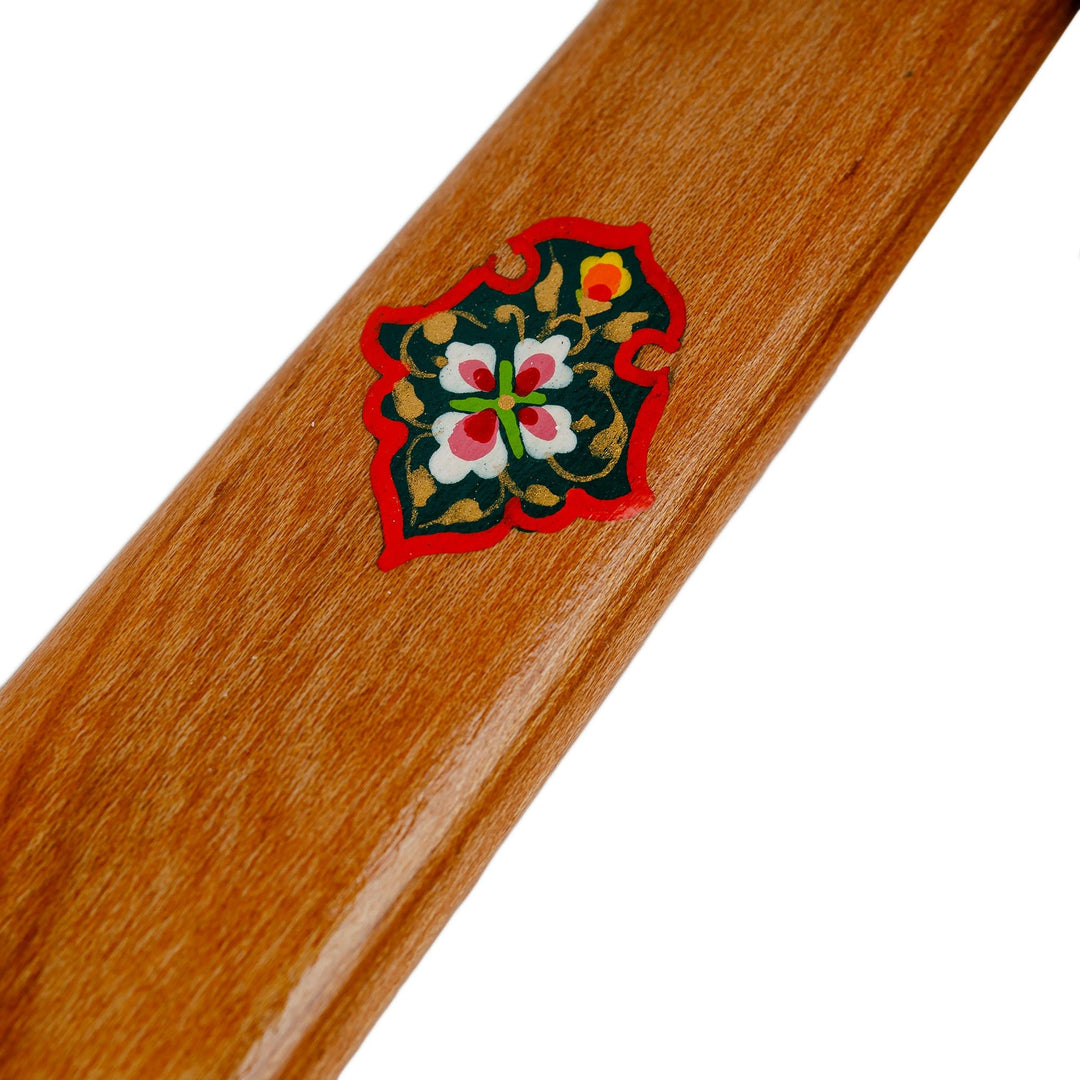 Hand-Carved Floral Cherry Wood Shoehorn with Beaded Loop - Classic & Luxurious Gait