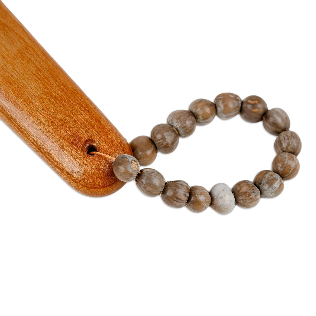 Hand-Carved Floral Cherry Wood Shoehorn with Beaded Loop - Classic & Luxurious Gait