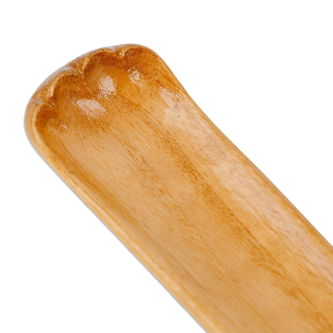 Handcrafted Walnut Wood Shoehorn with Blue and Red Details - Convenient Tradition