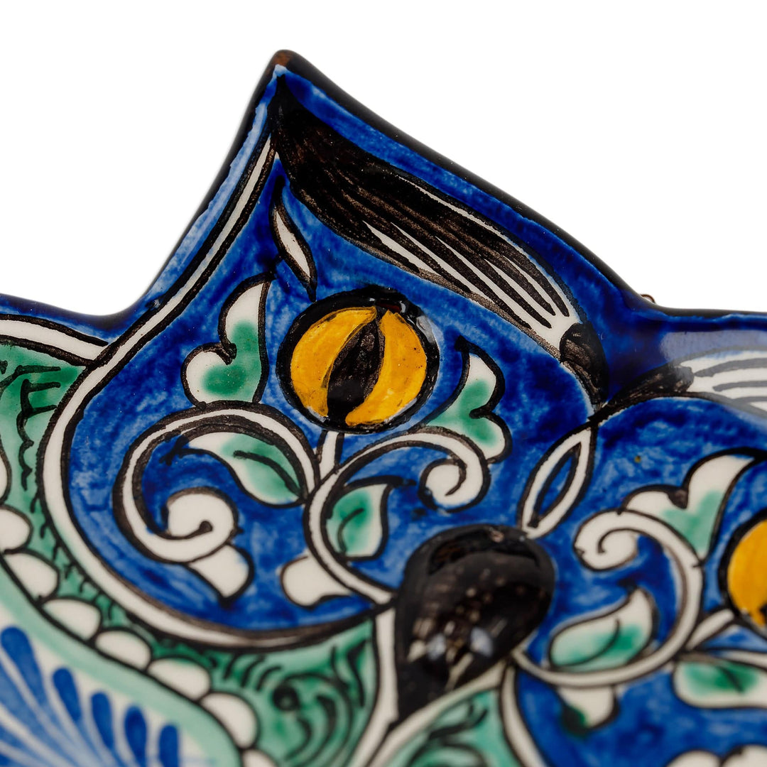 Owl-Themed Floral and Leafy Blue and Green Ceramic Wall Art - Owl's Imagination