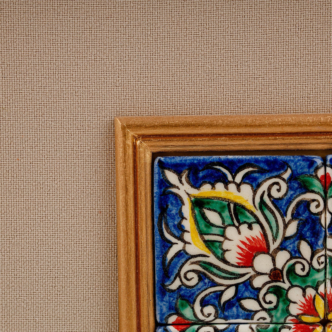 Framed Hand-Painted Ceramic Mosaic Floral and Leaf Wall Art - Uzbek Buds
