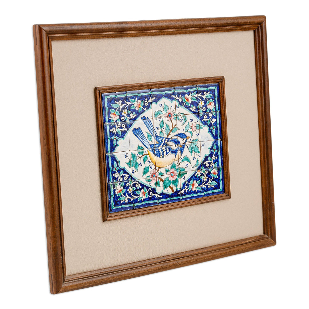 Bird and Floral Themed Hand-Painted Ceramic Mosaic Wall Art - Uzbek Flora and Fauna