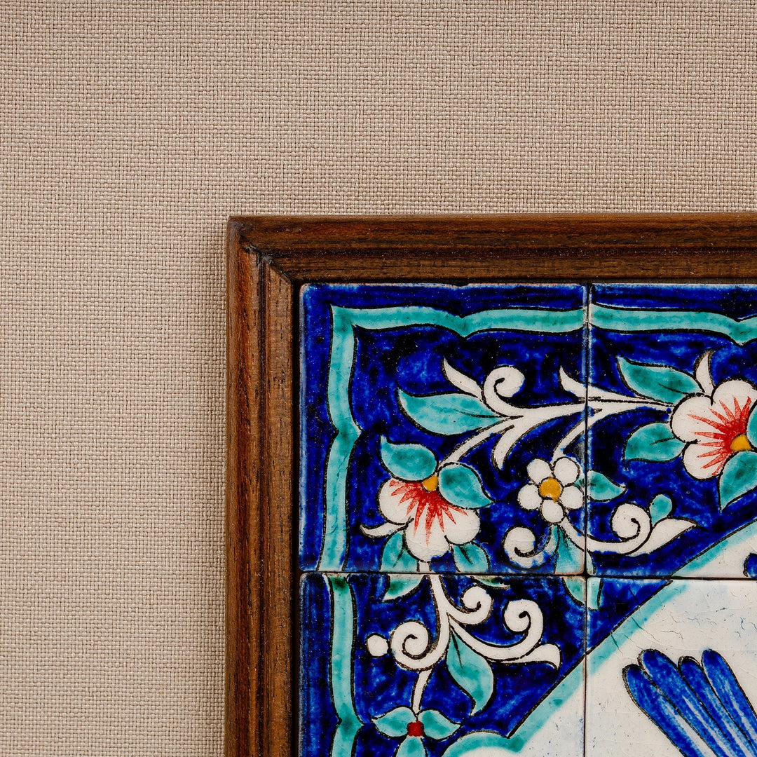 Bird and Floral Themed Hand-Painted Ceramic Mosaic Wall Art - Uzbek Flora and Fauna