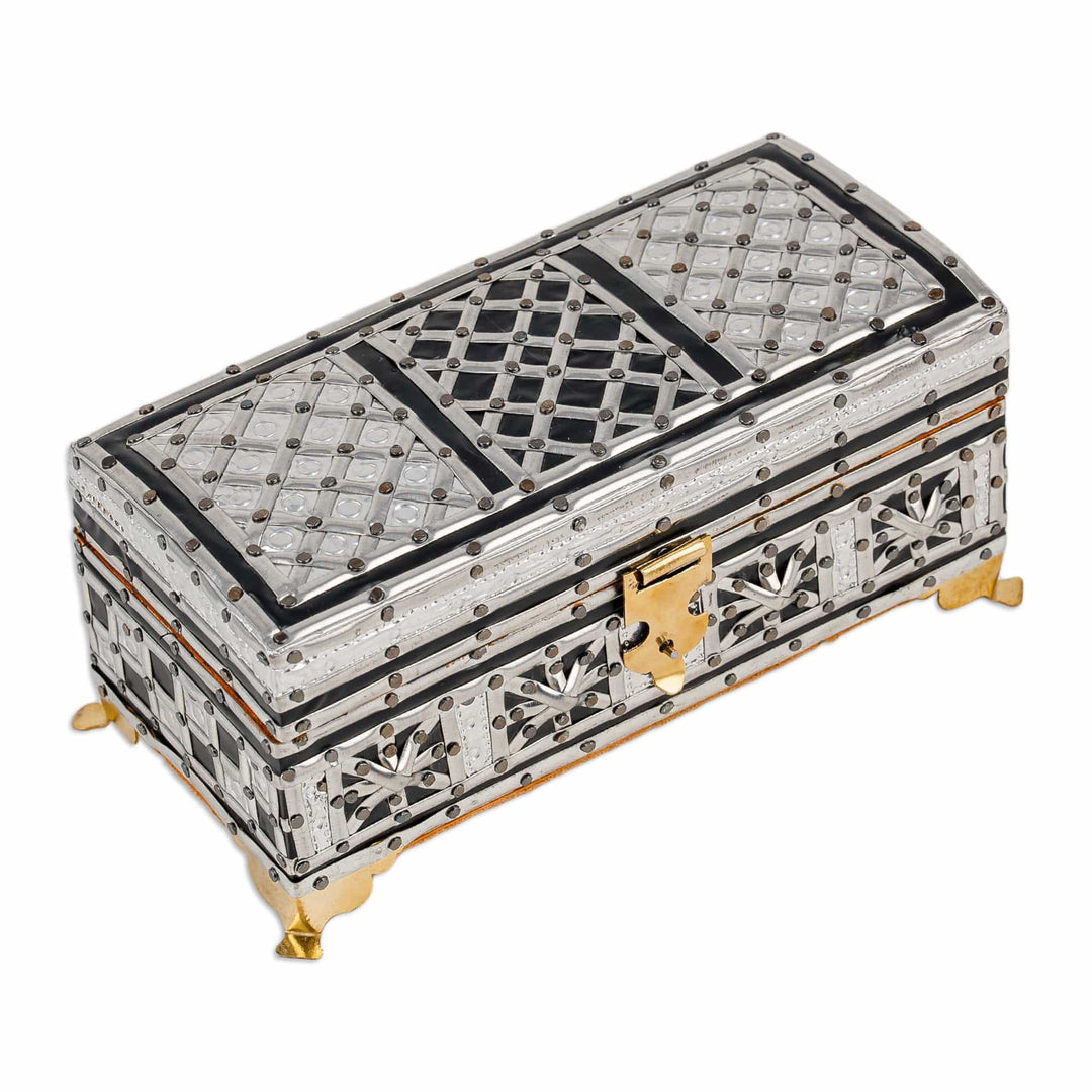 Handmade Rectangular Wood Tin Aluminum Brass Jewelry Box - Exquisite Sandiq