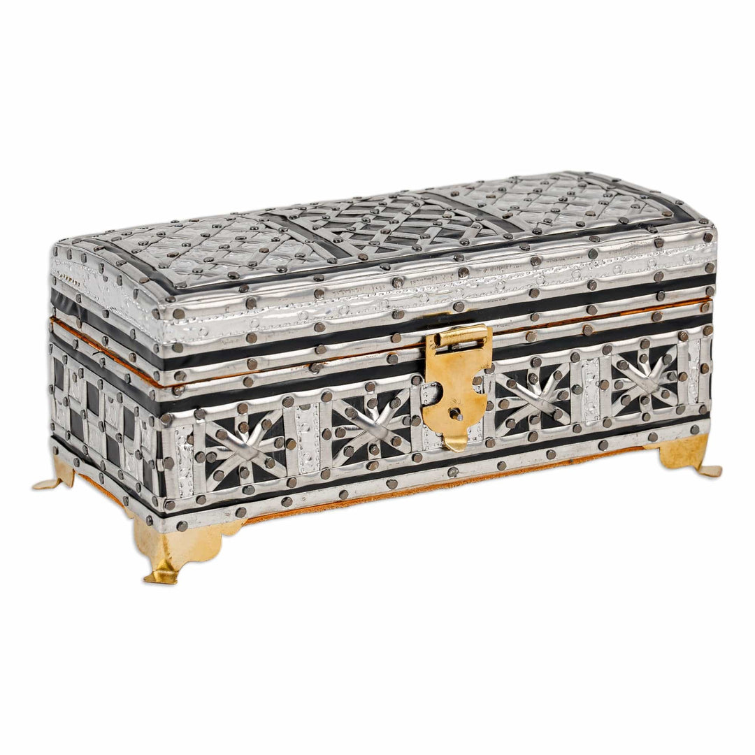 Handmade Rectangular Wood Tin Aluminum Brass Jewelry Box - Exquisite Sandiq