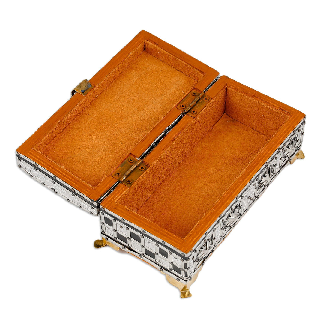 Handmade Rectangular Wood Tin Aluminum Brass Jewelry Box - Exquisite Sandiq